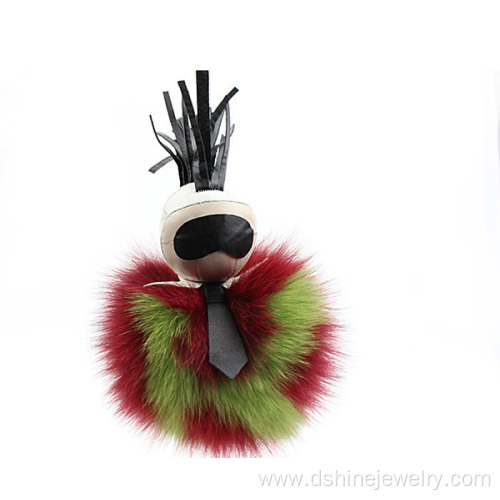 Real Leather Fox Fur Ball Keychain Word Pom Pendant For Bag